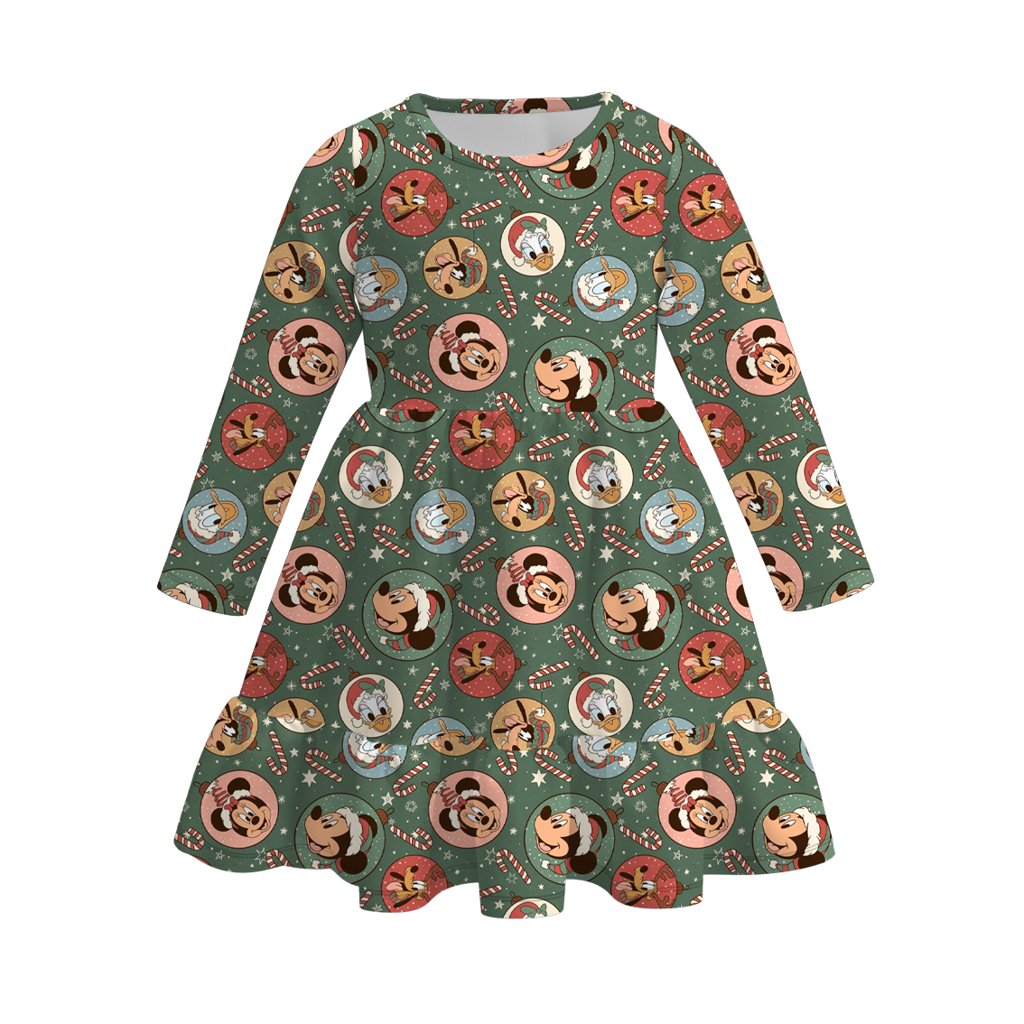 (Pre Order)Girls Christmas Cartoon Print Dress