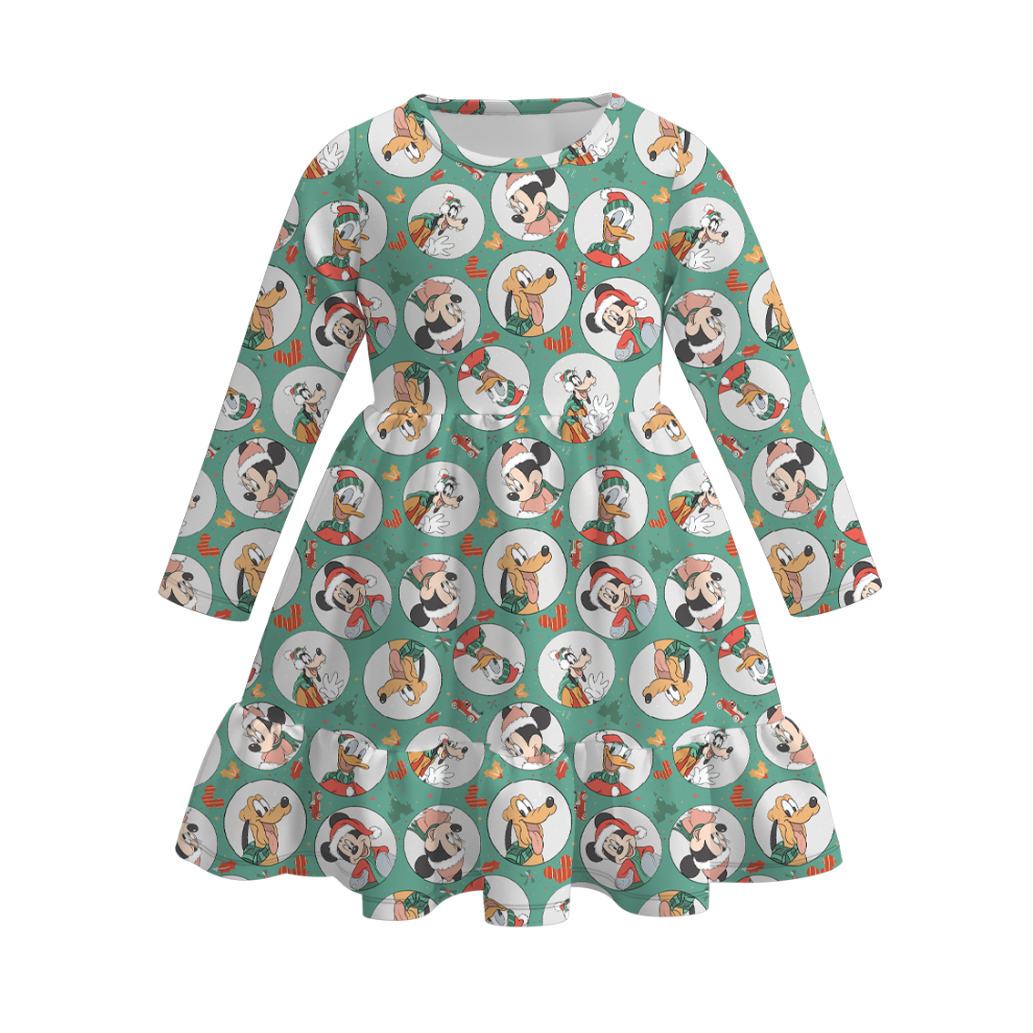 (Pre Order)Girls Christmas Cartoon Print Dress
