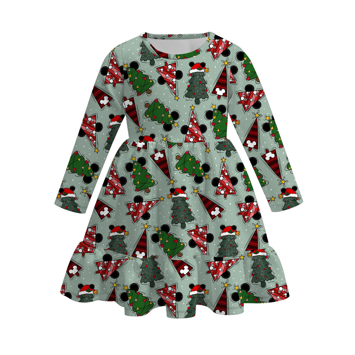 (Pre Order)Girls Christmas Cartoon Print Dress
