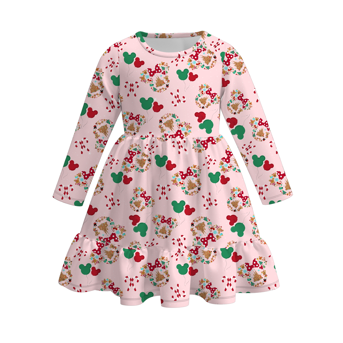 (Pre Order)Girls Christmas Cartoon Print Dress