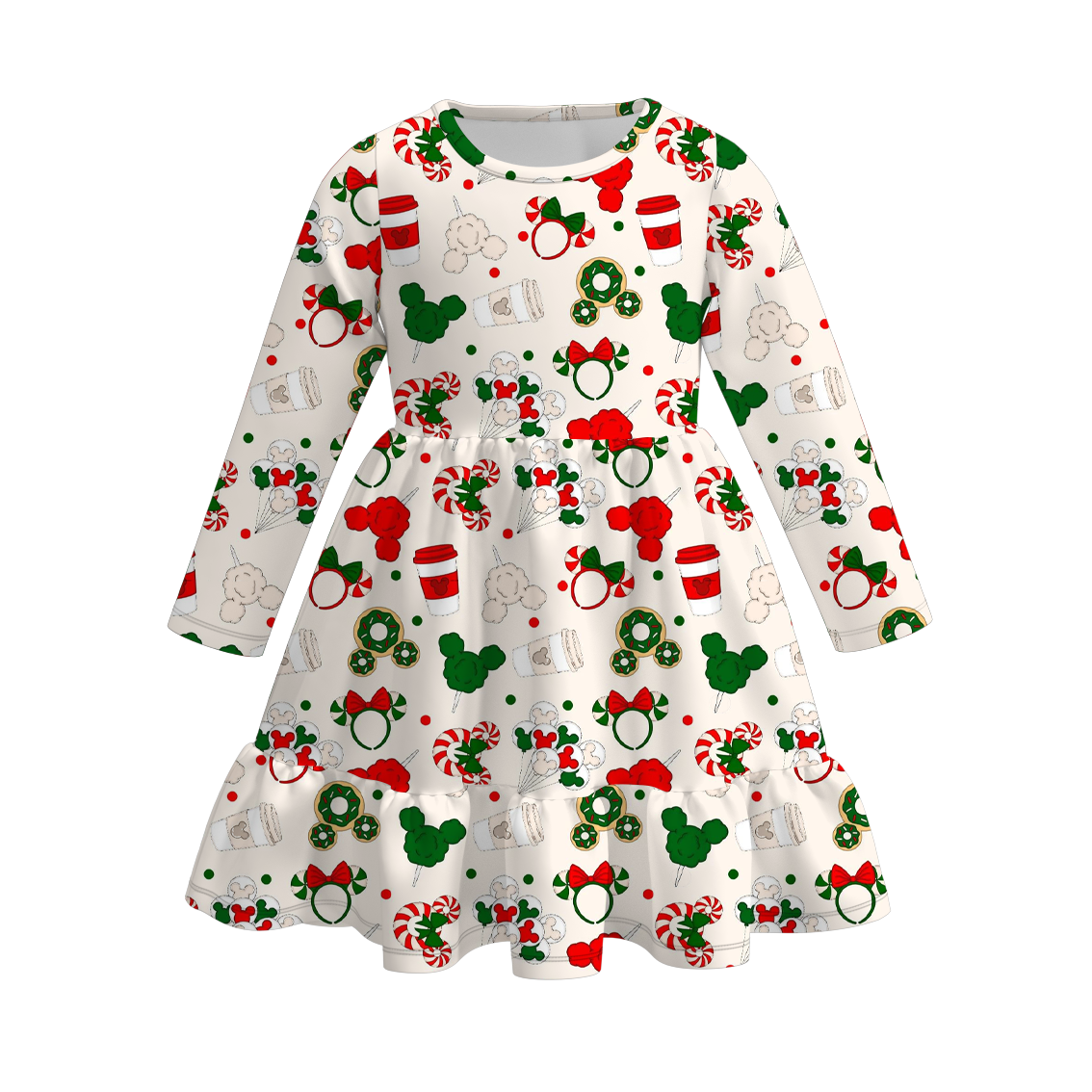 (Pre Order)Girls Christmas Cartoon Print Dress
