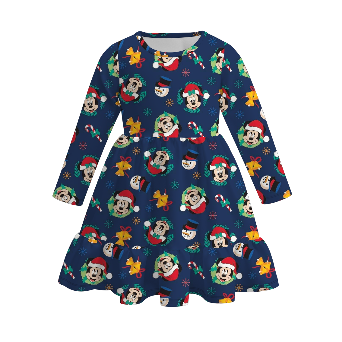 (Pre Order)Girls Christmas Cartoon Print Dress