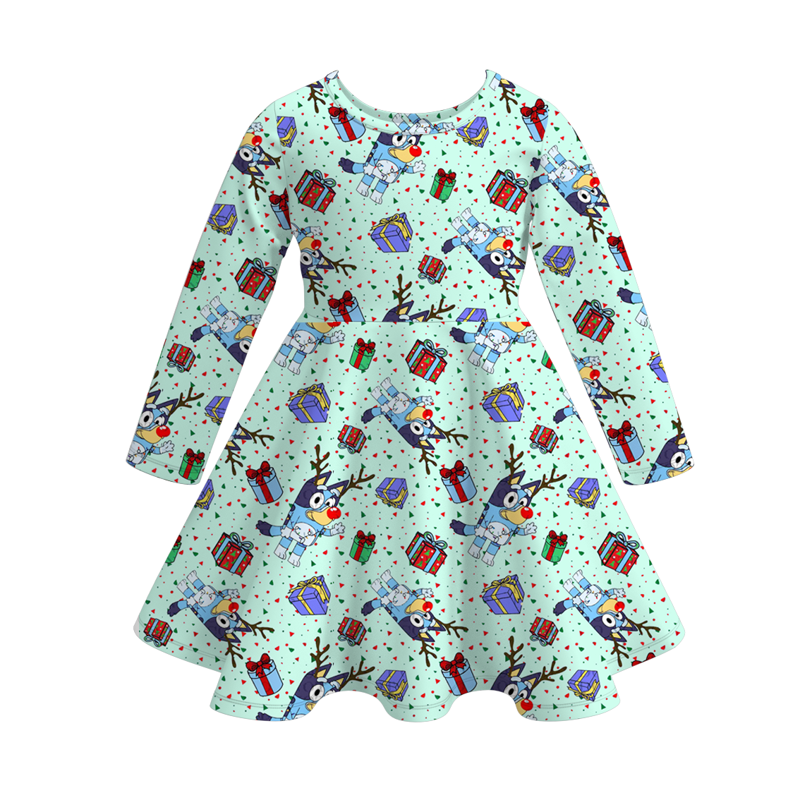 (Pre Order)Girls Christmas Cartoon Print Dress