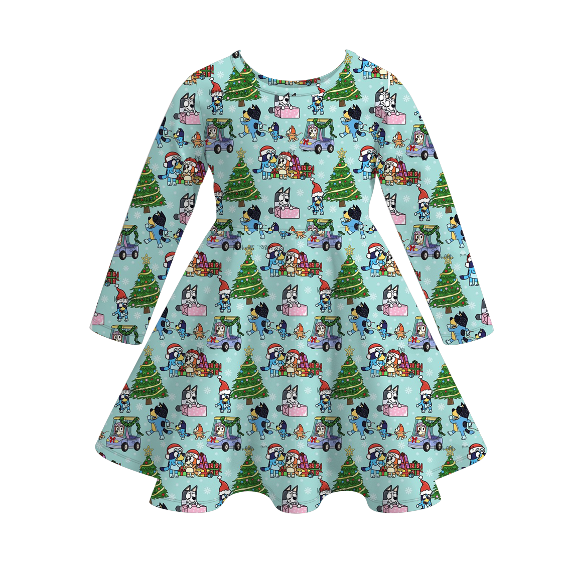 (Pre Order)Girls Christmas Cartoon Print Dress