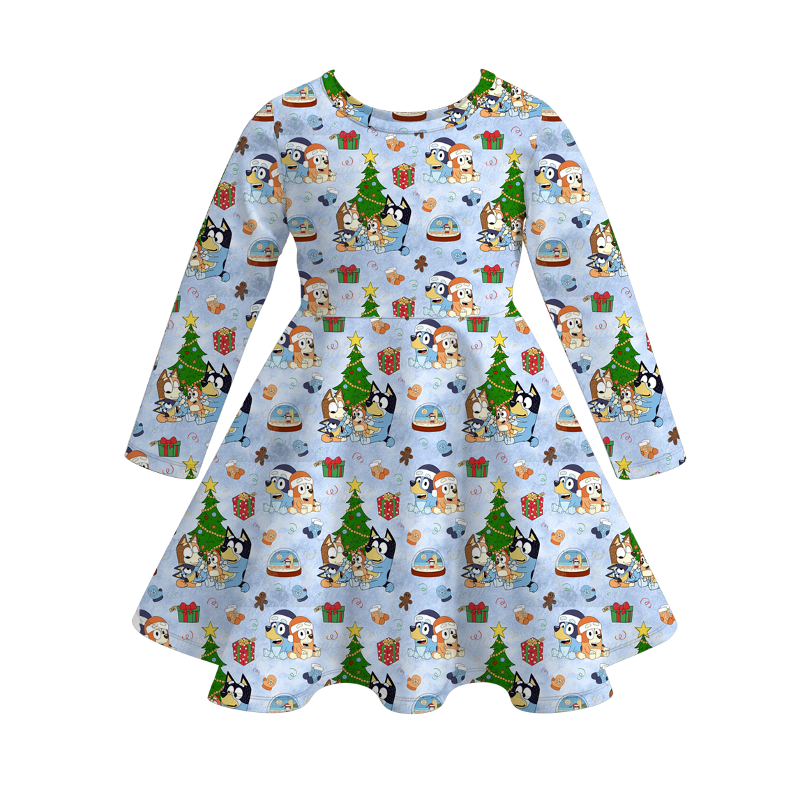 (Pre Order)Girls Christmas Cartoon Print Dress
