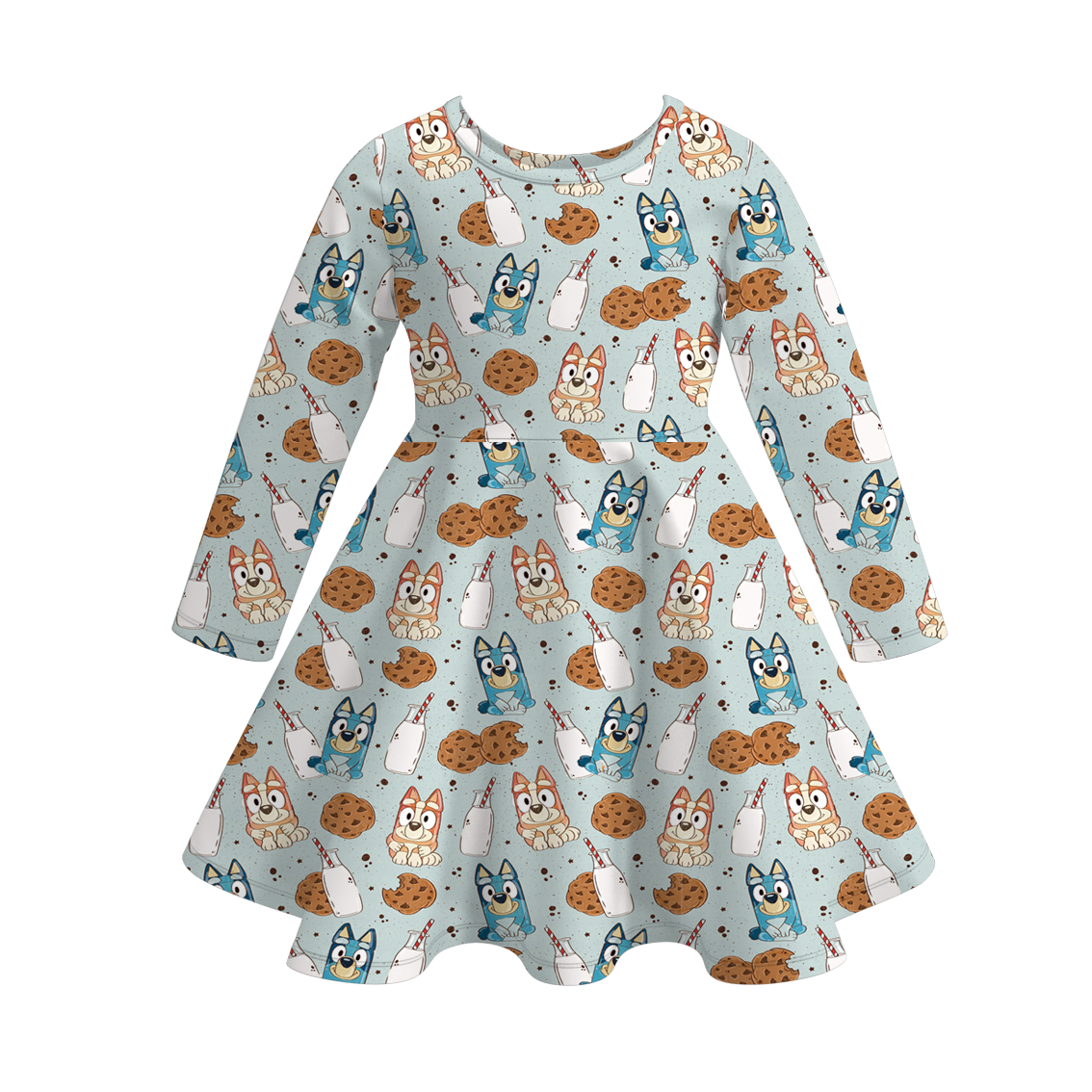 (Pre Order)Girls Christmas Cartoon Print Dress