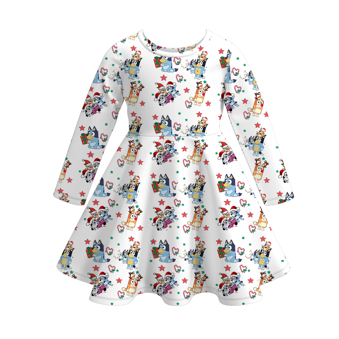 (Pre Order)Girls Christmas Cartoon Print Dress