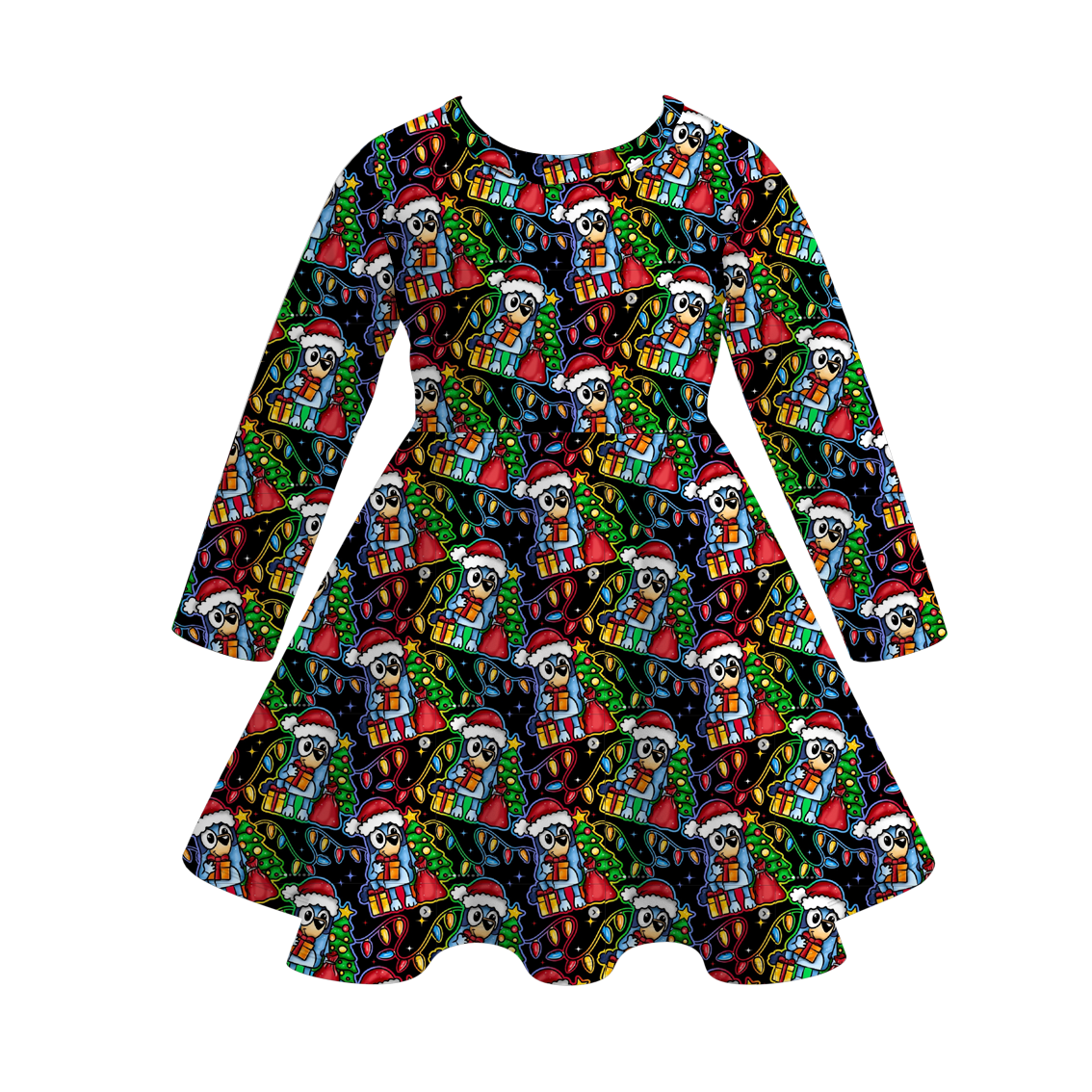 (Pre Order)Girls Christmas Cartoon Print Dress