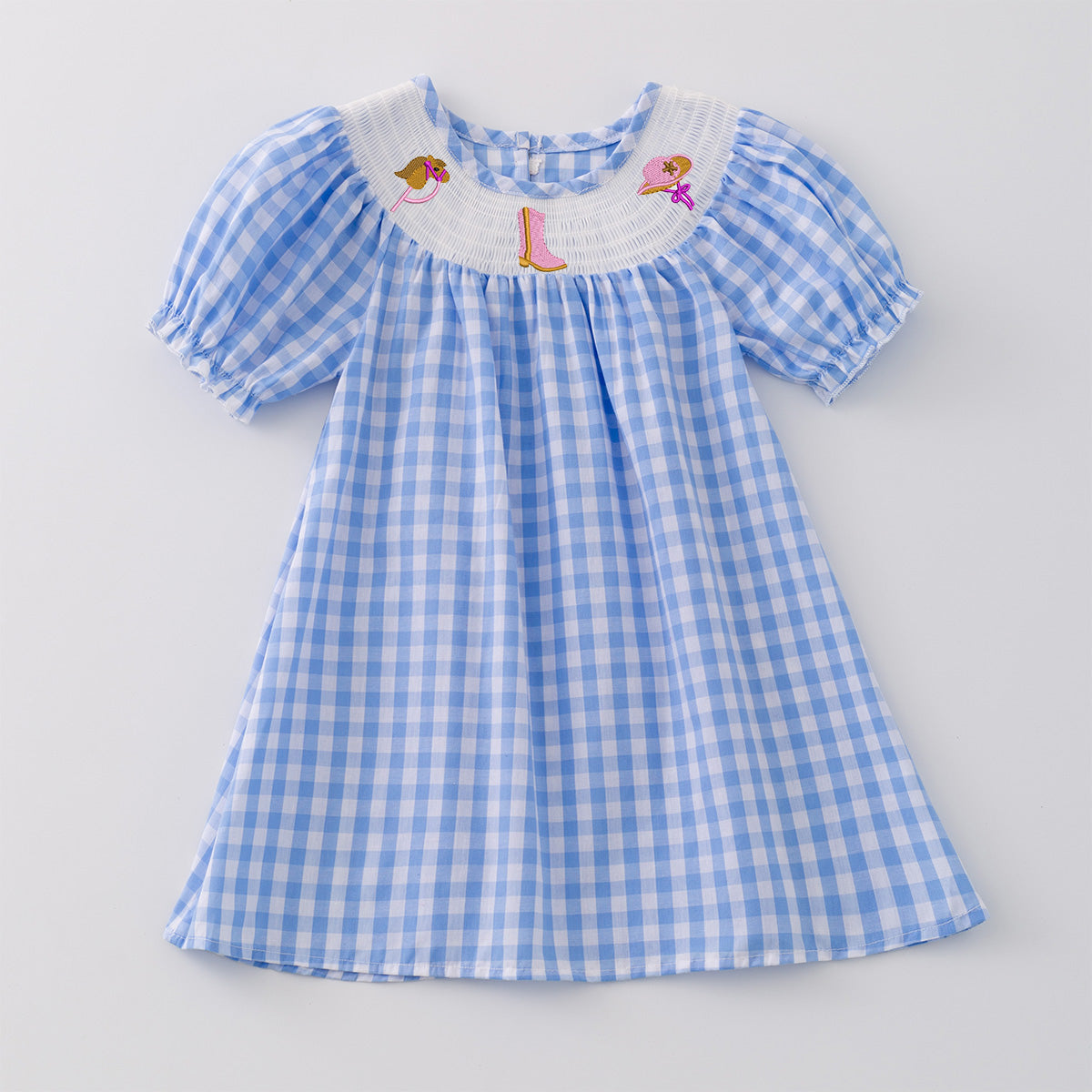 (Pre Order)Girls Cartoon Embroidery Smocked Dress