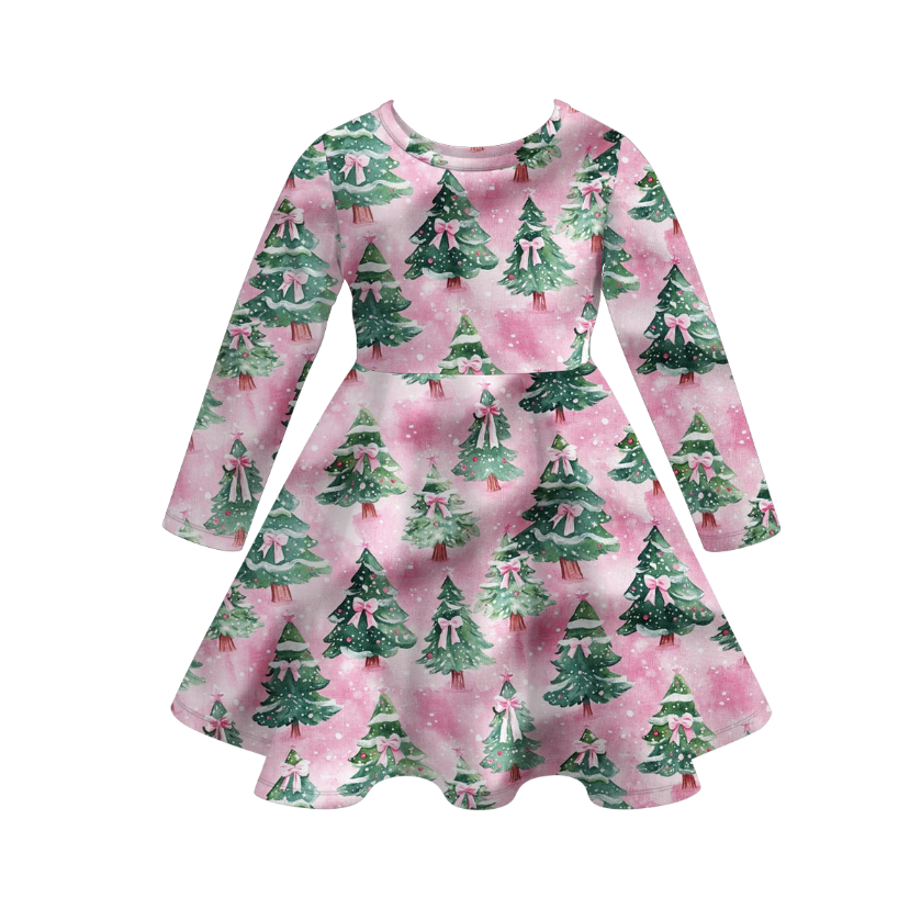 (Pre Order)Girls Christmas Print Milk Silk Dress