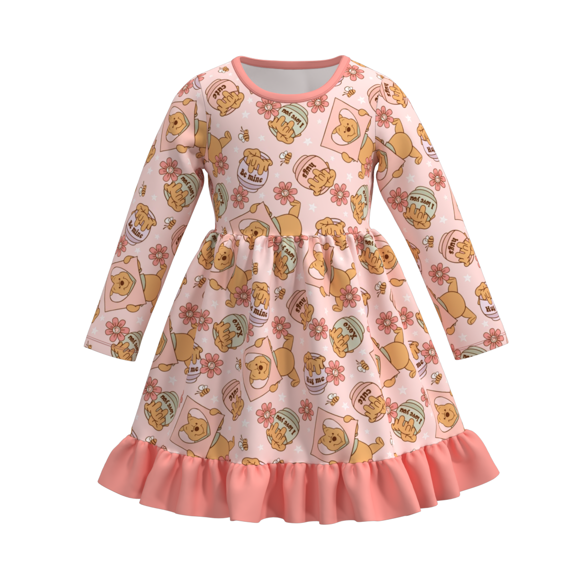 (Pre Order)Girls Valentine's Day Cartoon Print Dress