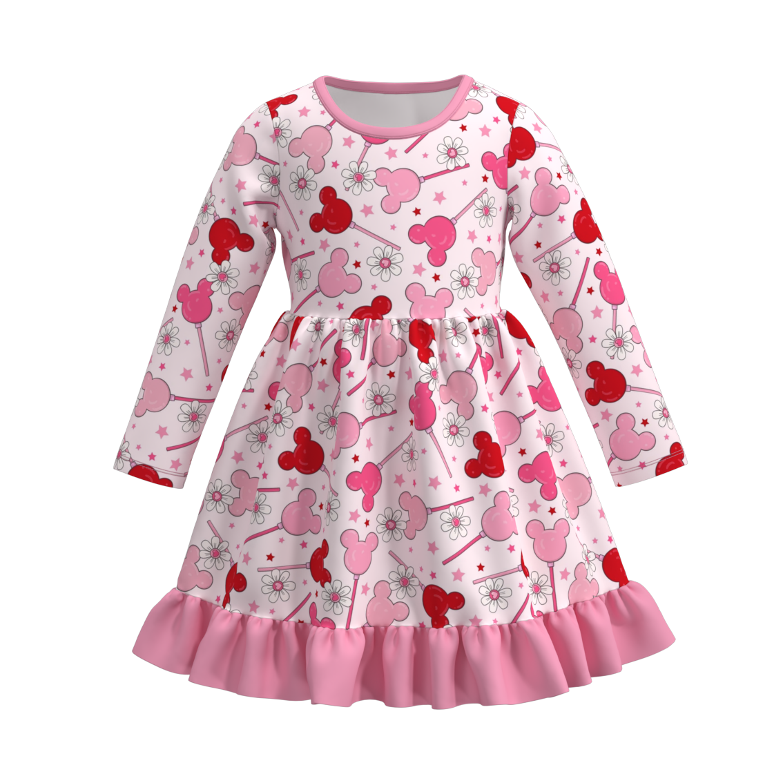 (Pre Order)Girls Valentine's Day Cartoon Print Dress