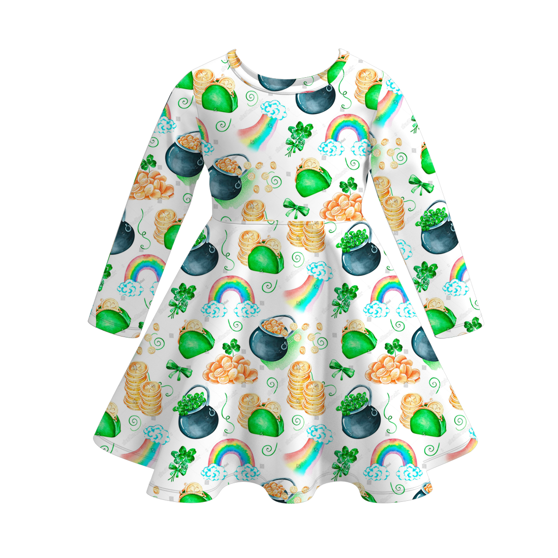 (Pre Order)Girls St. Patrick's Day Shamrock Print Milk Silk Dress