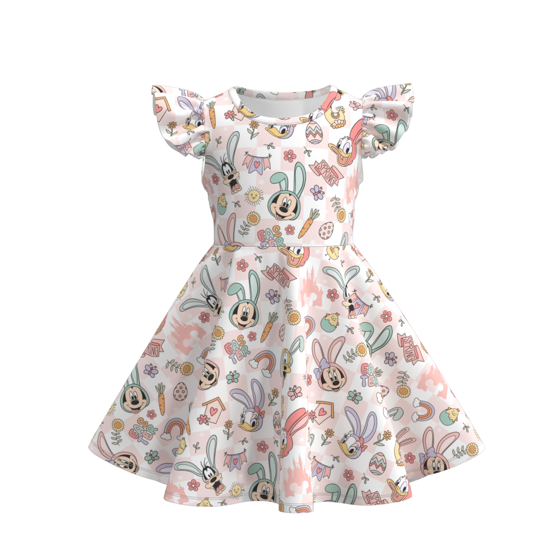 (Pre Order)Girls Easter Print Flying Sleeves Dress