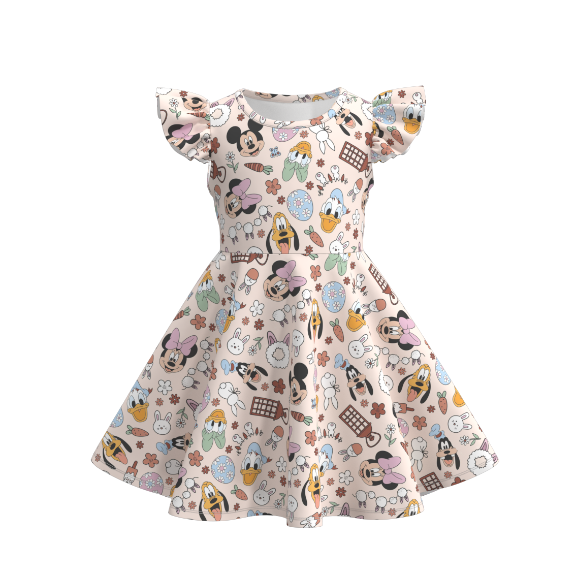 (Pre Order)Girls Easter Print Flying Sleeves Dress