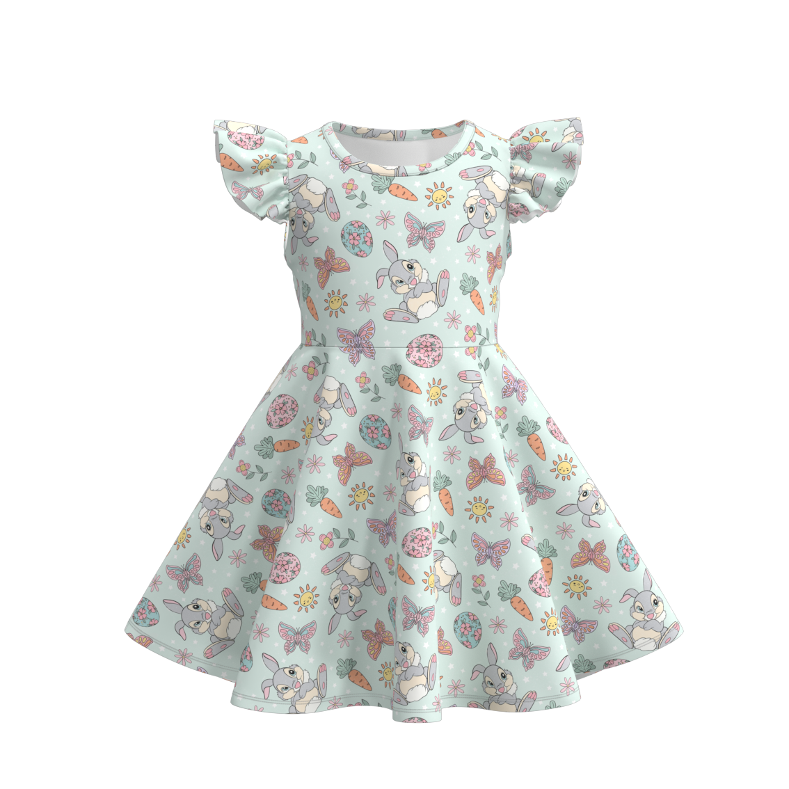(Pre Order)Girls Easter Print Flying Sleeves Dress