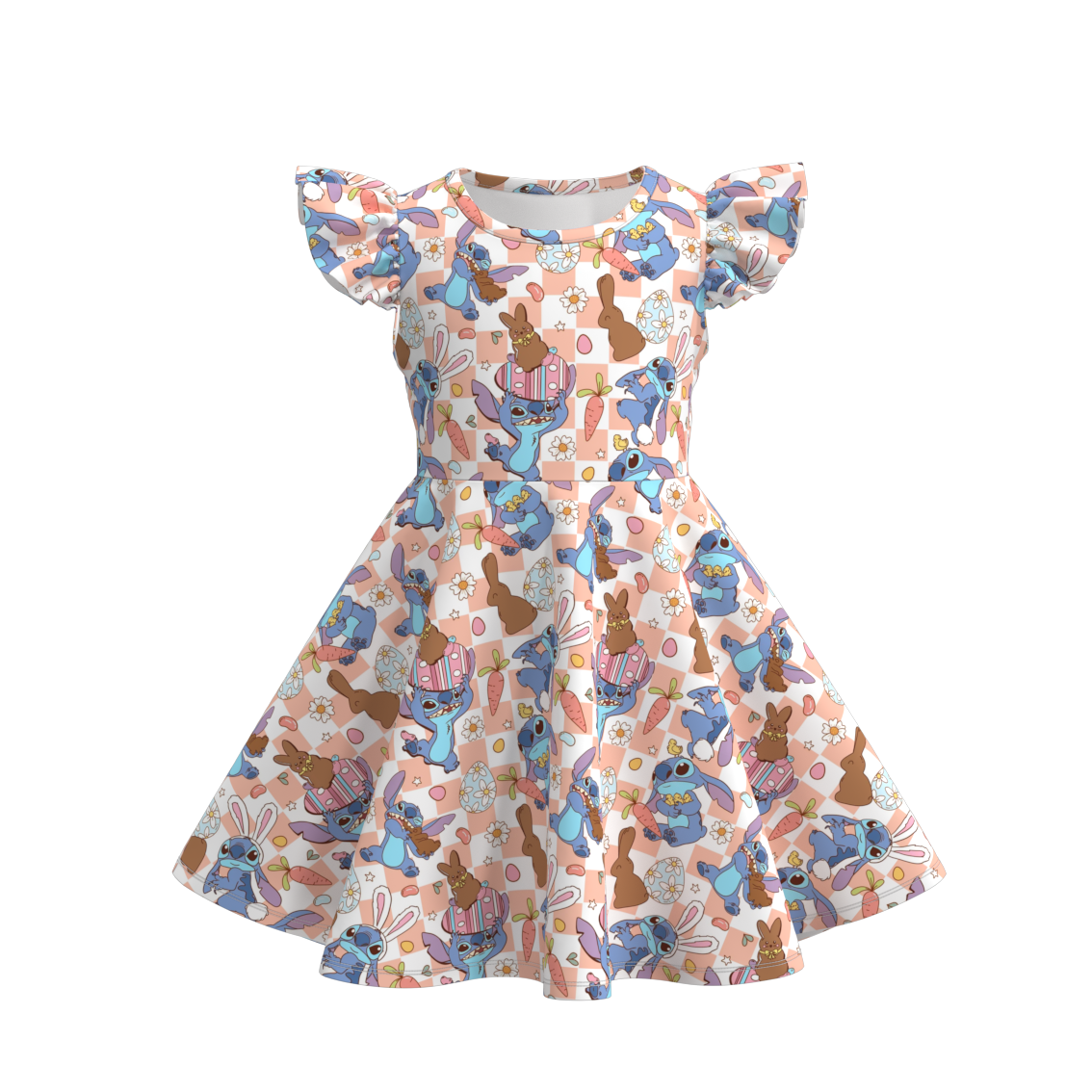 (Pre Order)Girls Easter Print Flying Sleeves Dress