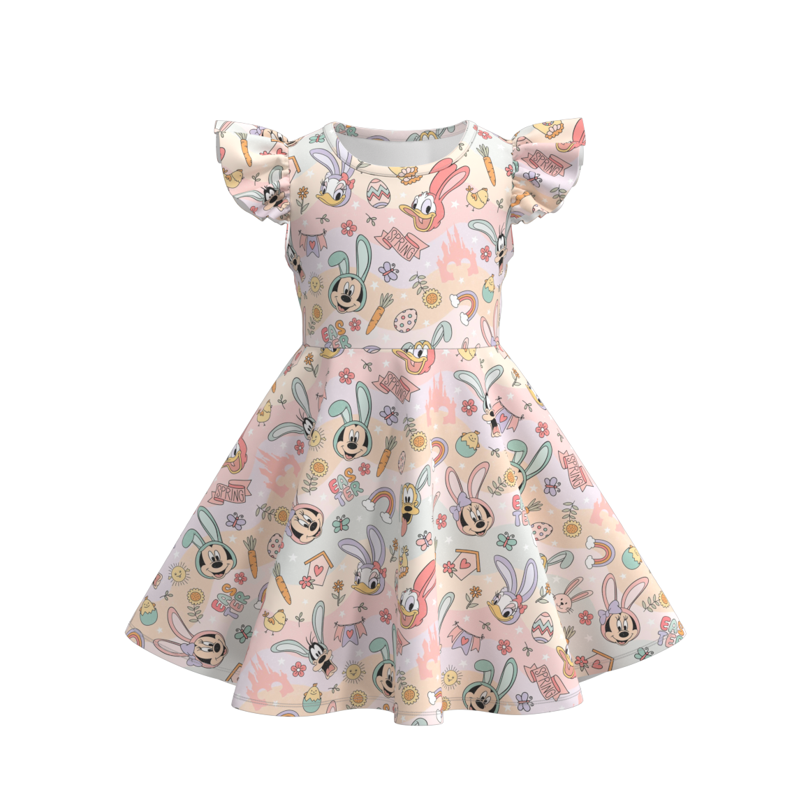 (Pre Order)Girls Easter Print Flying Sleeves Dress