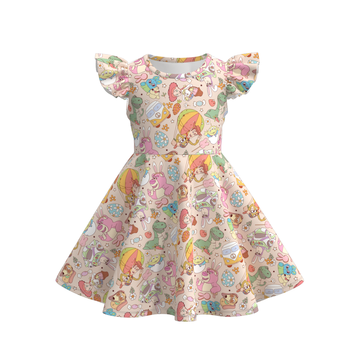(Pre Order)Girls Easter Print Flying Sleeves Dress