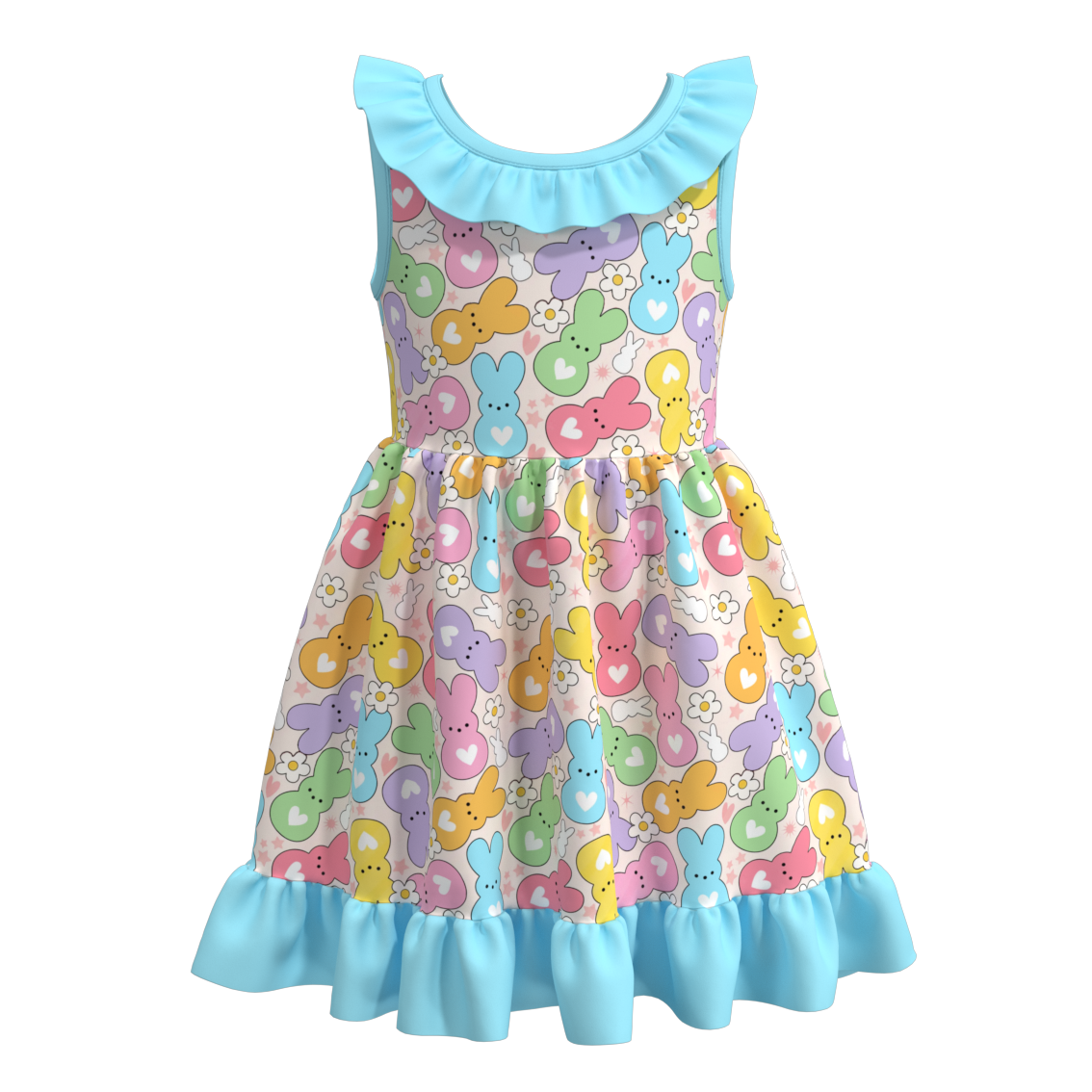 (Pre Order)Girls Easter Print Sleeveless Lace Dress
