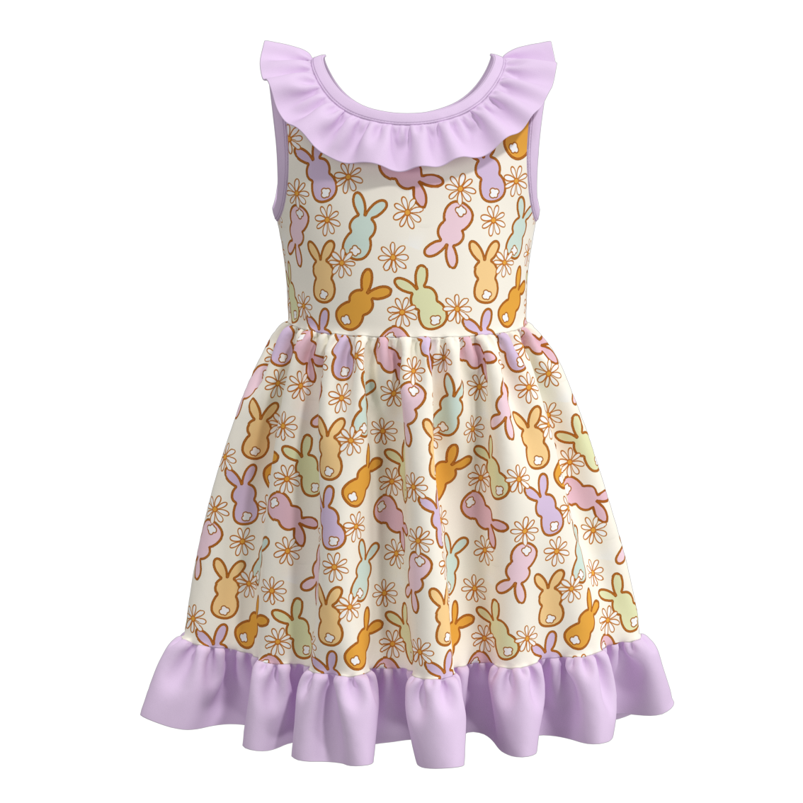(Pre Order)Girls Easter Print Sleeveless Lace Dress