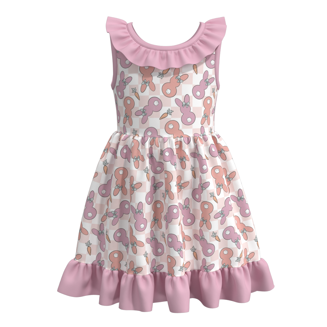 (Pre Order)Girls Easter Print Sleeveless Lace Dress