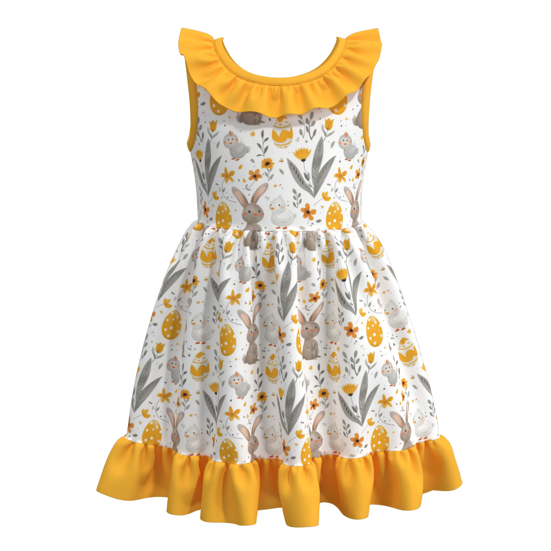 (Pre Order)Girls Easter Print Sleeveless Lace Dress