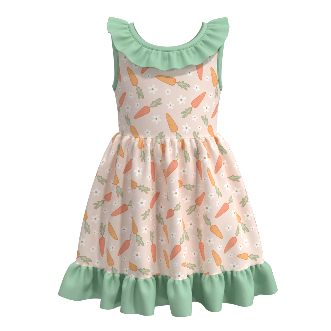 (Pre Order)Girls Easter Print Sleeveless Lace Dress