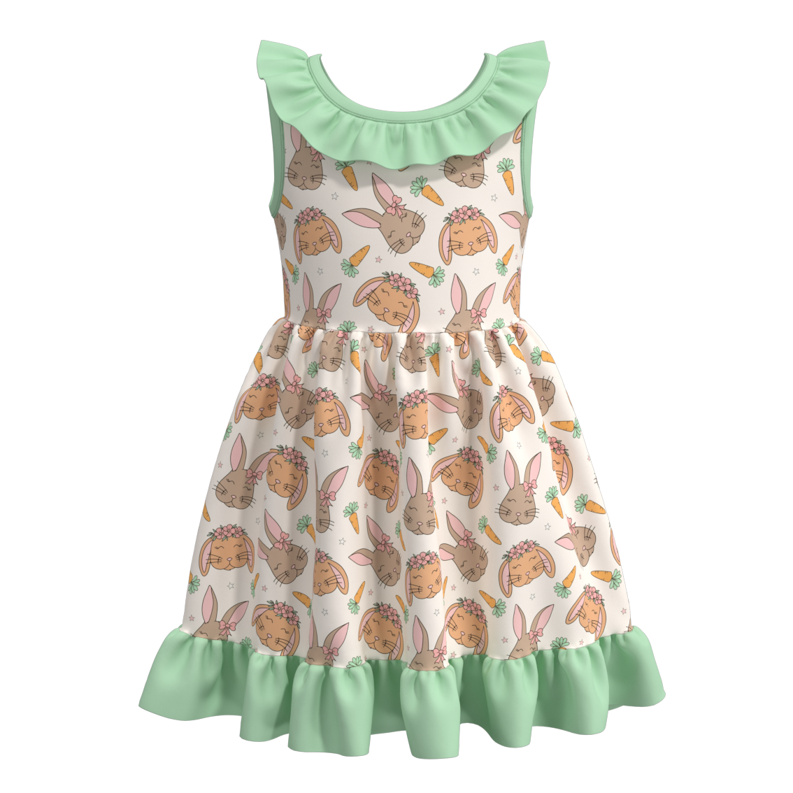 (Pre Order)Girls Easter Print Sleeveless Lace Dress