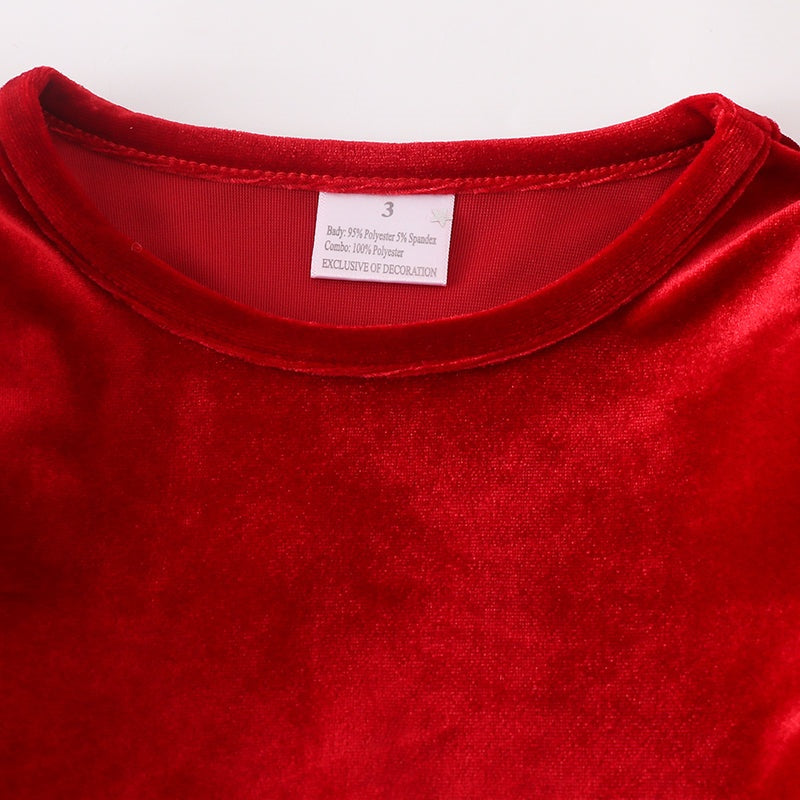 (In Stock L36-05-02)Girls Red Velvet Tulle Dress