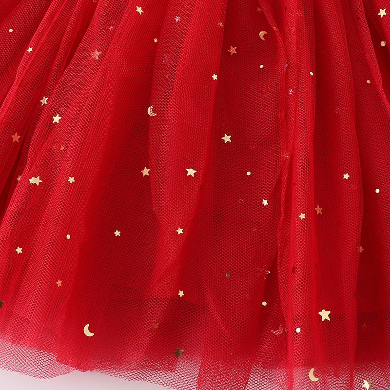 (In Stock L36-05-02)Girls Red Velvet Tulle Dress