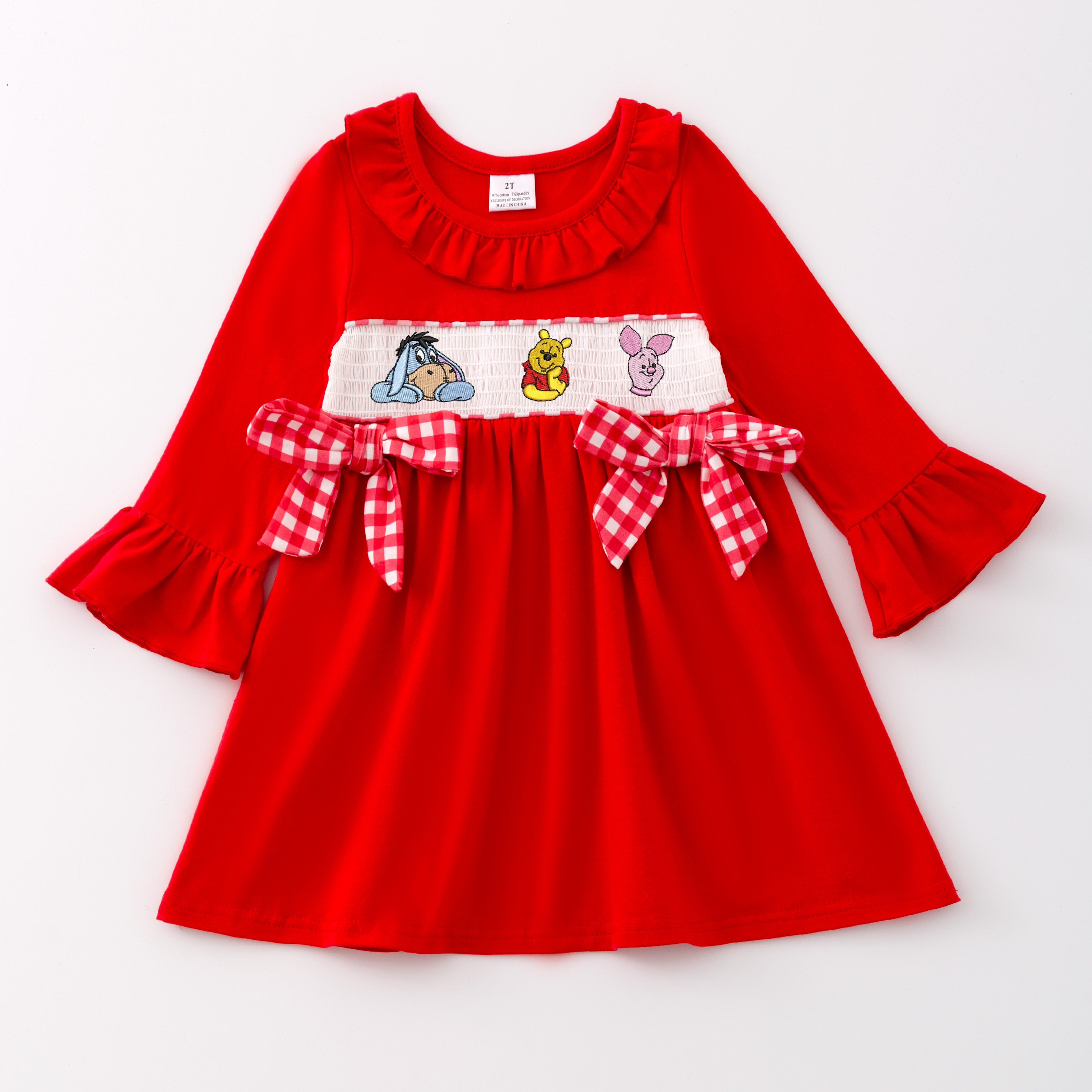(Pre Order)Girls Christmas Embroidery Smocked Dress