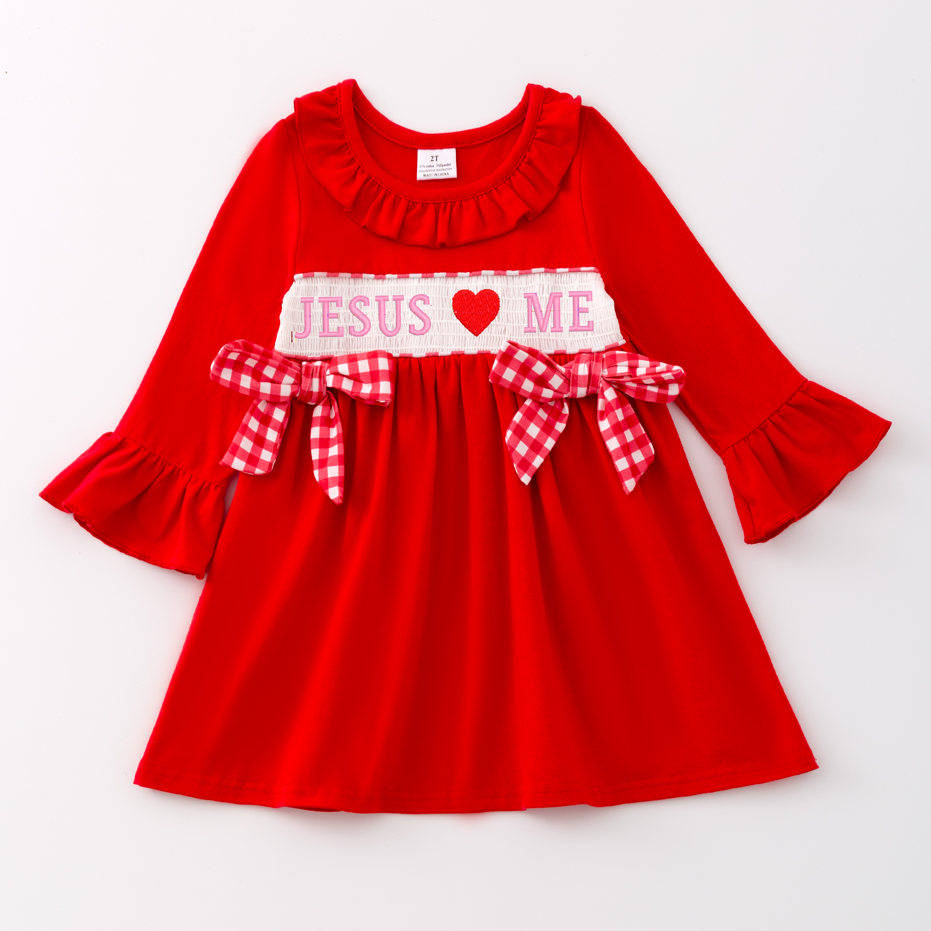 (Pre Order)Girls Christmas Embroidery Smocked Dress