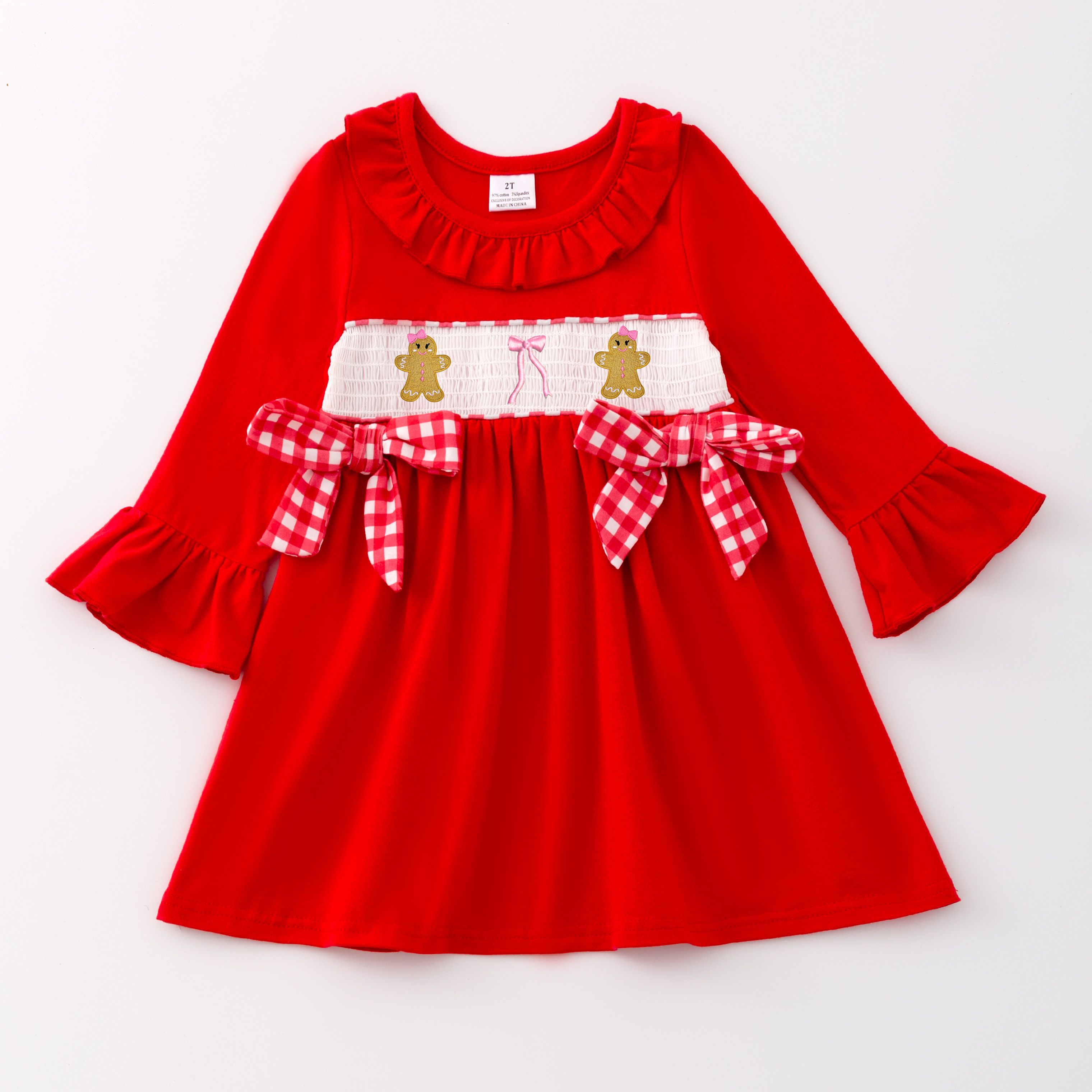 (Pre Order)Girls Christmas Embroidery Smocked Dress