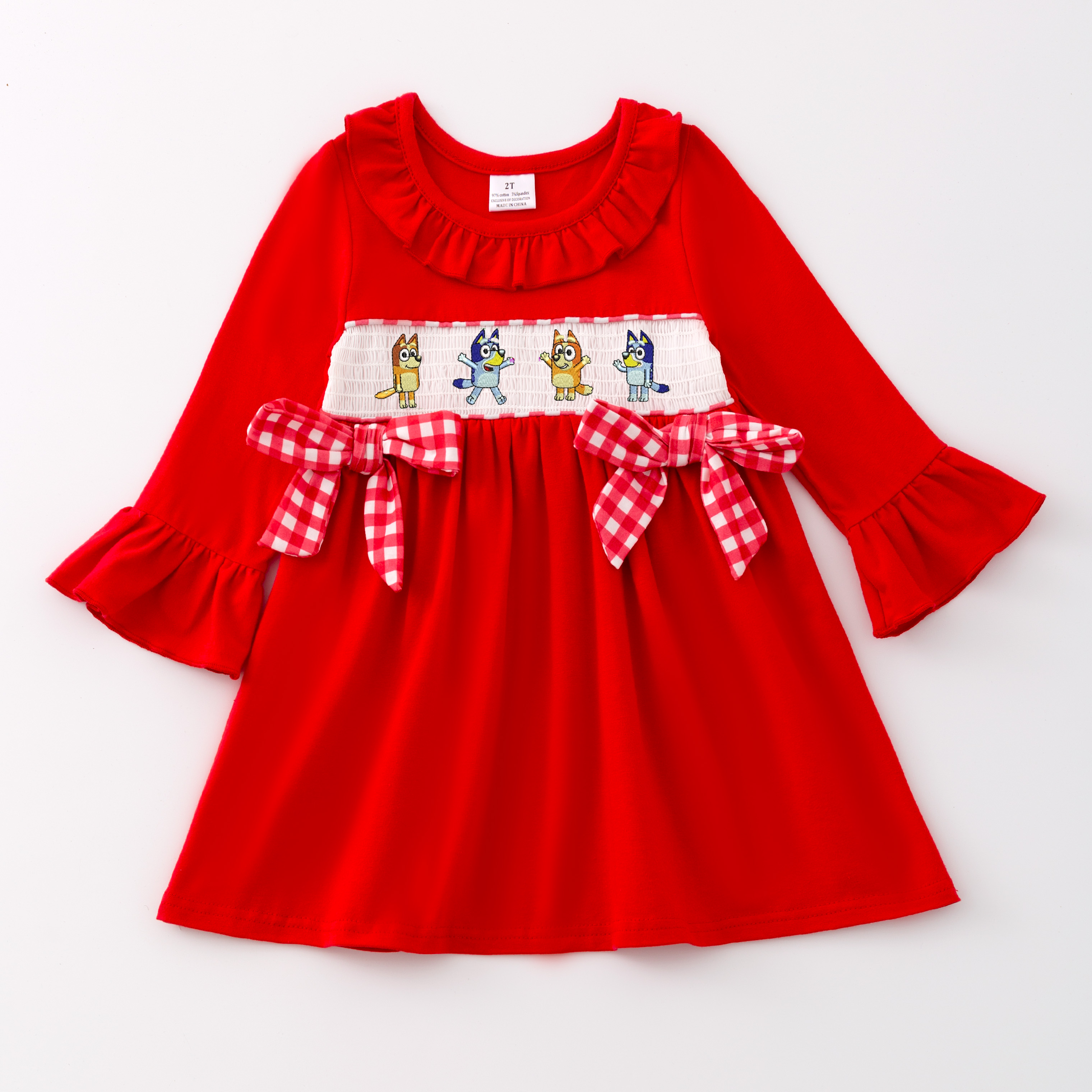 (Pre Order)Girls Christmas Embroidery Smocked Dress