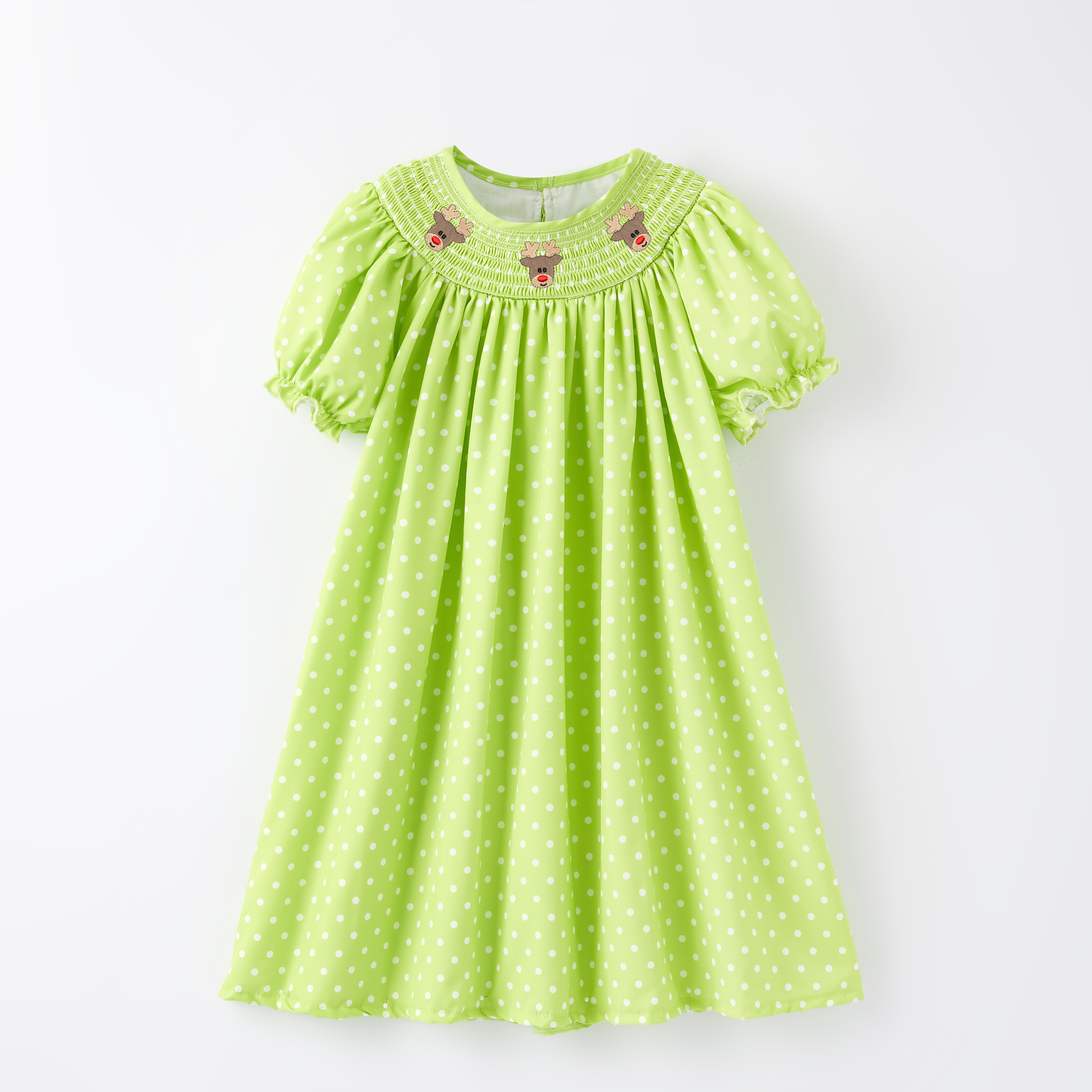 (Pre Order)Girls Christmas Embroidery Smocked Dress