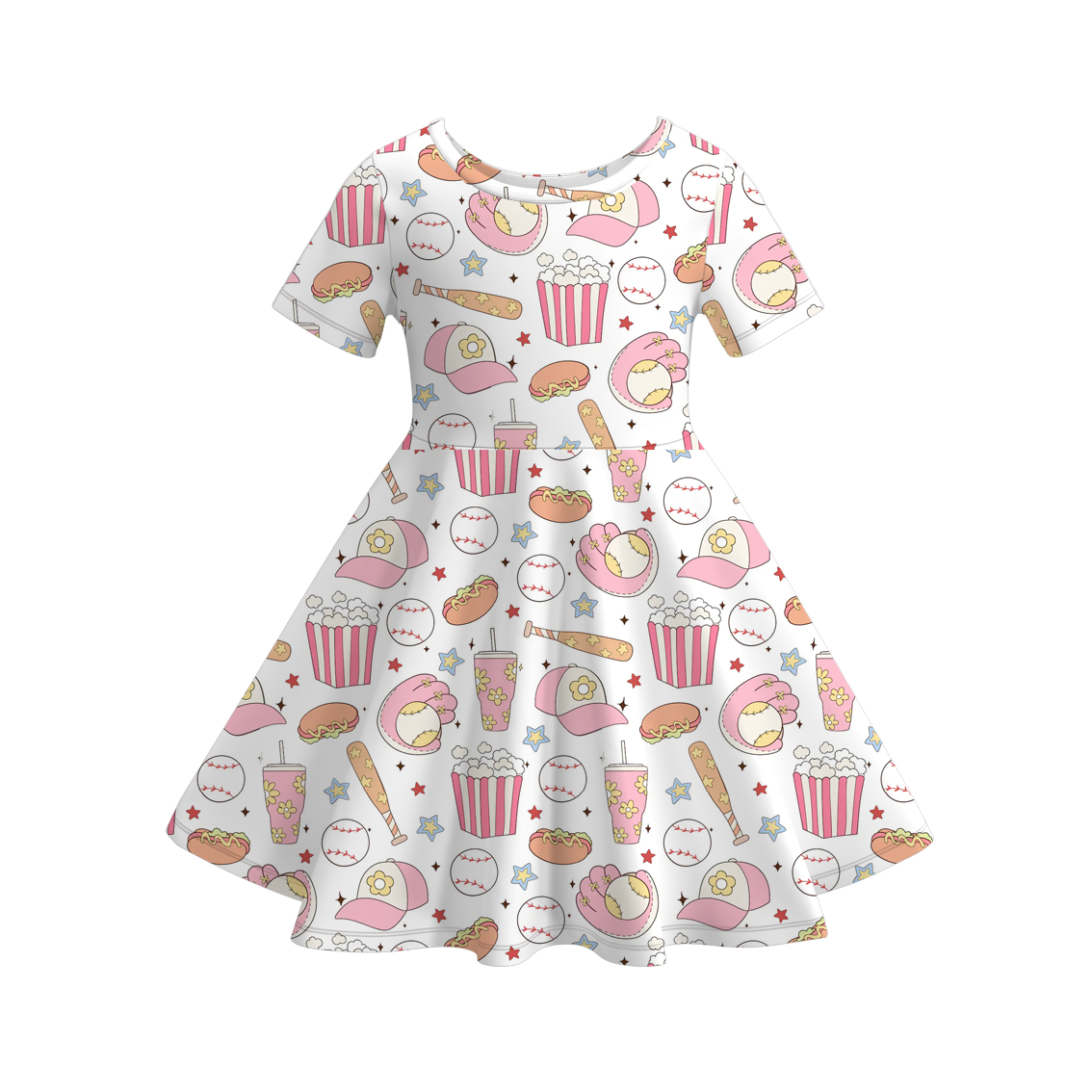 (Pre Order)Girls Fall Baseball Print Dress