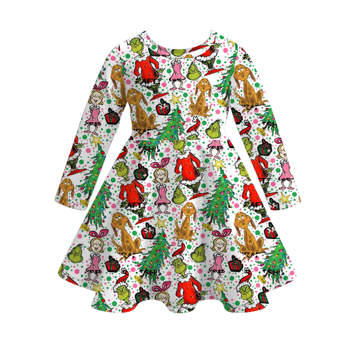 (Pre Order)Girls Christmas Print Milk Silk Dress