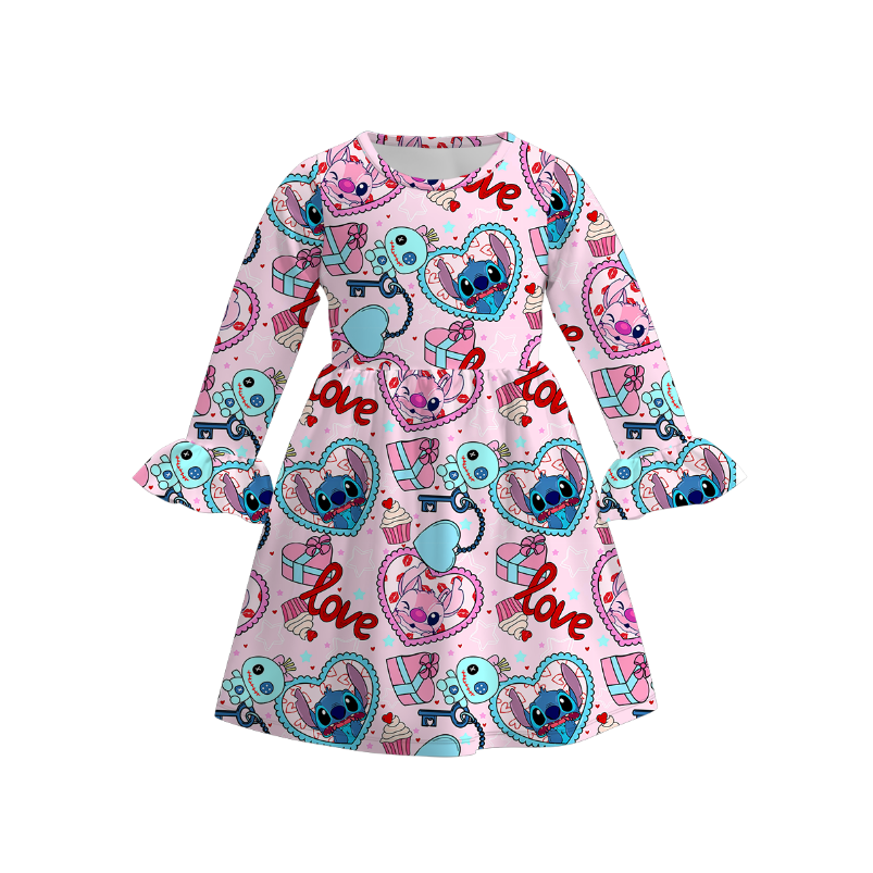 (Pre Order)Girls Valentine's Day Cartoon Print Dress