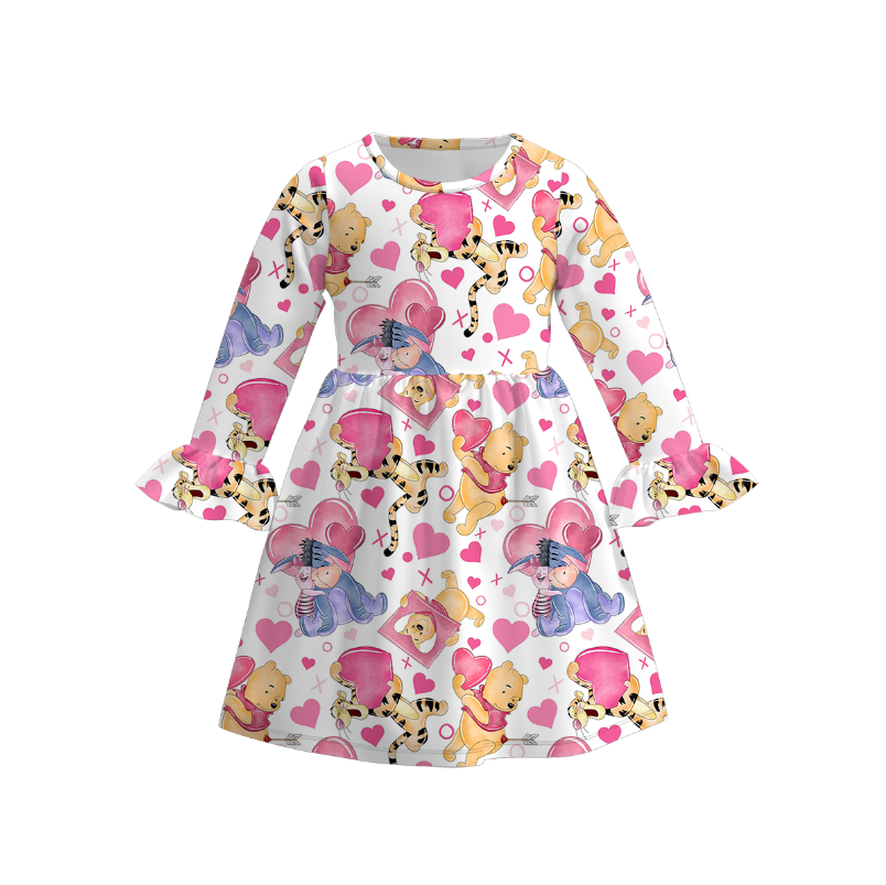 (Pre Order)Girls Valentine's Day Cartoon Print Dress