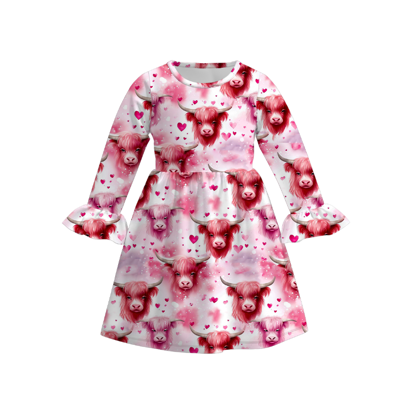(Pre Order)Girls Valentine's Day Cartoon Print Dress