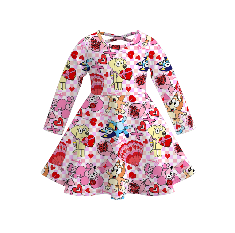 (Pre Order)Girls Valentine's Day Cartoon Print Dress