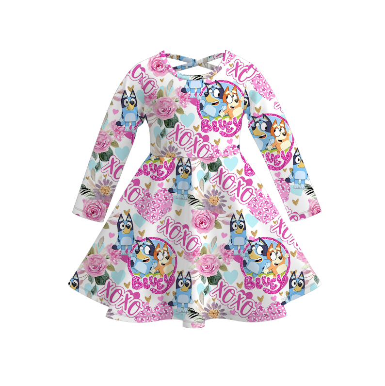 (Pre Order)Girls Valentine's Day Cartoon Print Dress