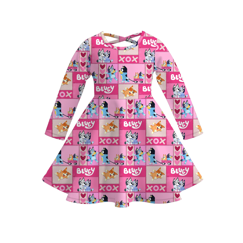 (Pre Order)Girls Valentine's Day Cartoon Print Dress