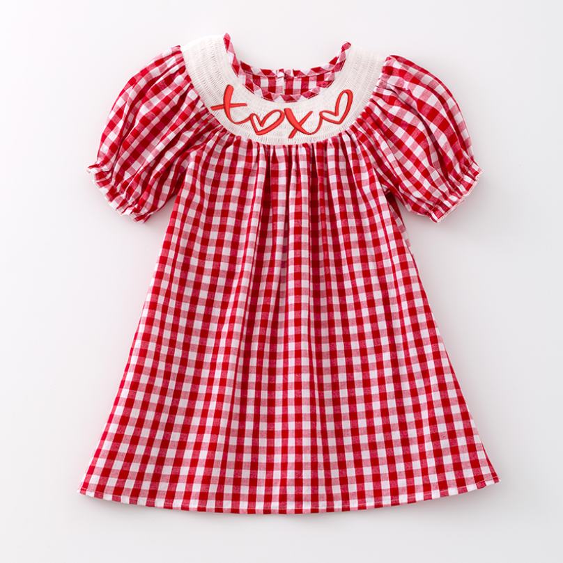 (Pre Order)Girls Valentine's Day Embroidery Smocked Dress and Romper