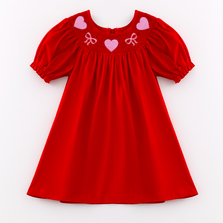 (Pre Order)Girls Valentine's Day Embroidery Smocked Dress and Romper