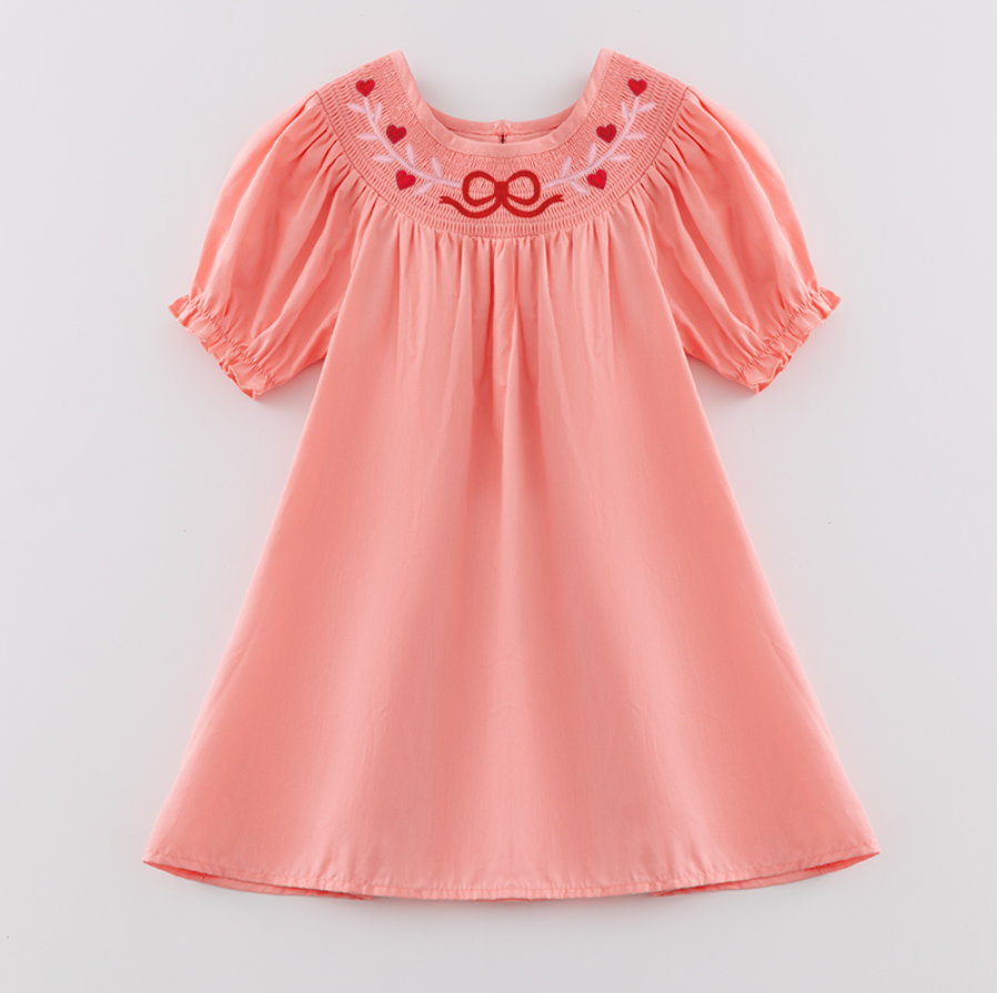 (Pre Order)Girls Valentine's Day Embroidery Smocked Dress and Romper