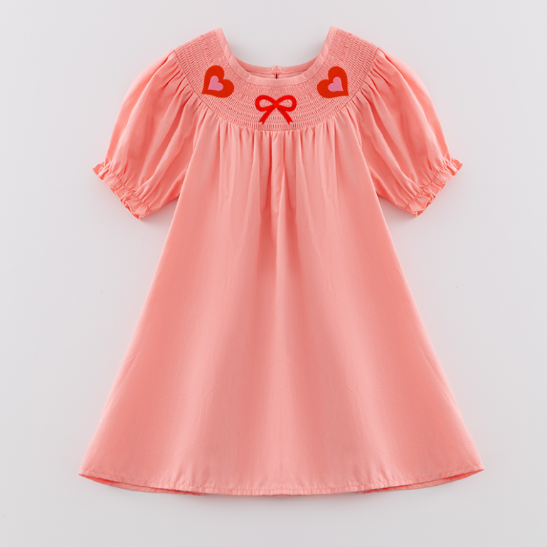 (Pre Order)Girls Valentine's Day Embroidery Smocked Dress and Romper