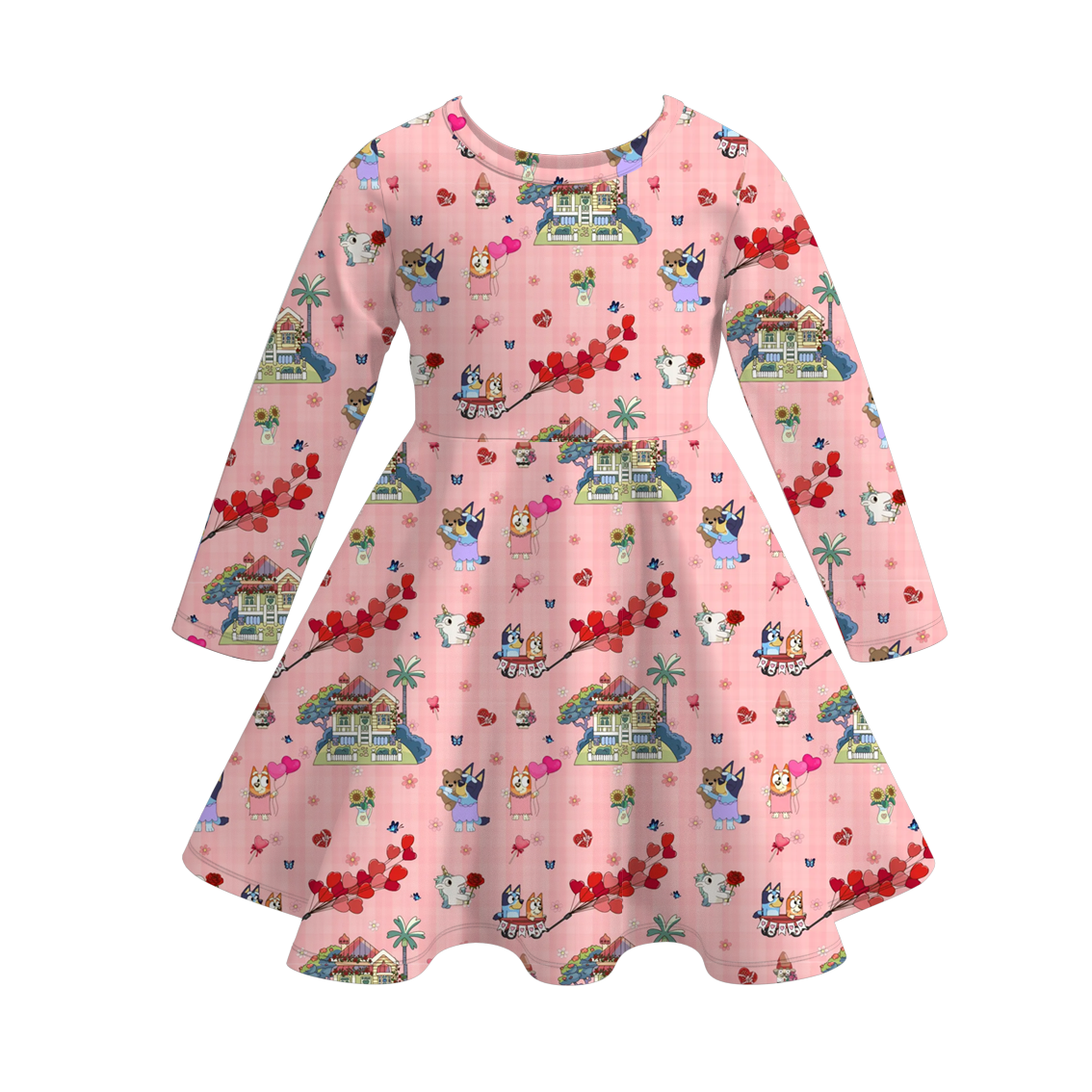 (Pre Order)Girls Valentine's Day Cute Cartoon Print Dress