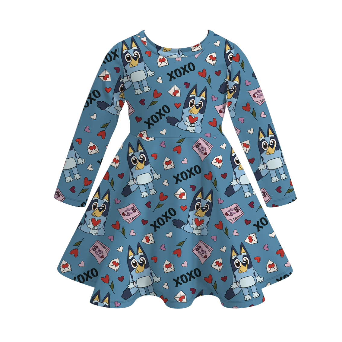 (Pre Order)Girls Valentine's Day Cute Cartoon Print Dress